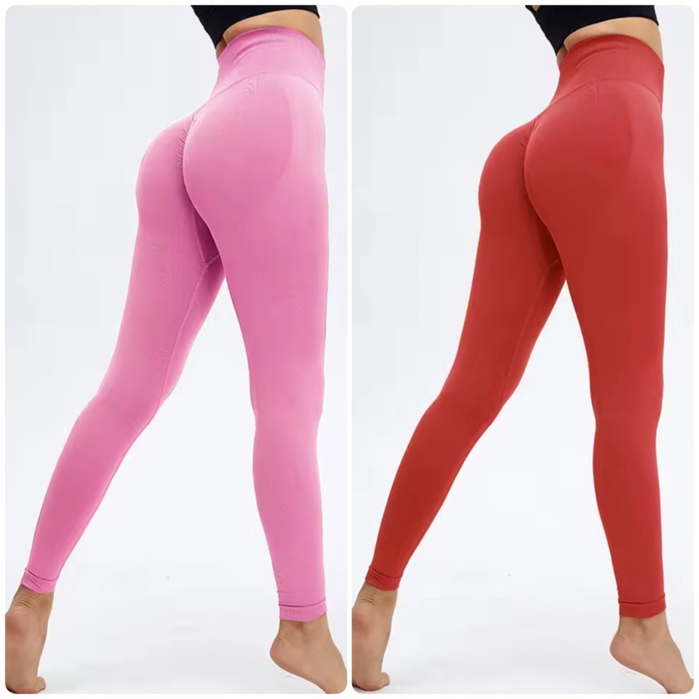 Set of 2 Women’s Butt Scrunch High Waisted Leggings Red and Pink - Size M/L